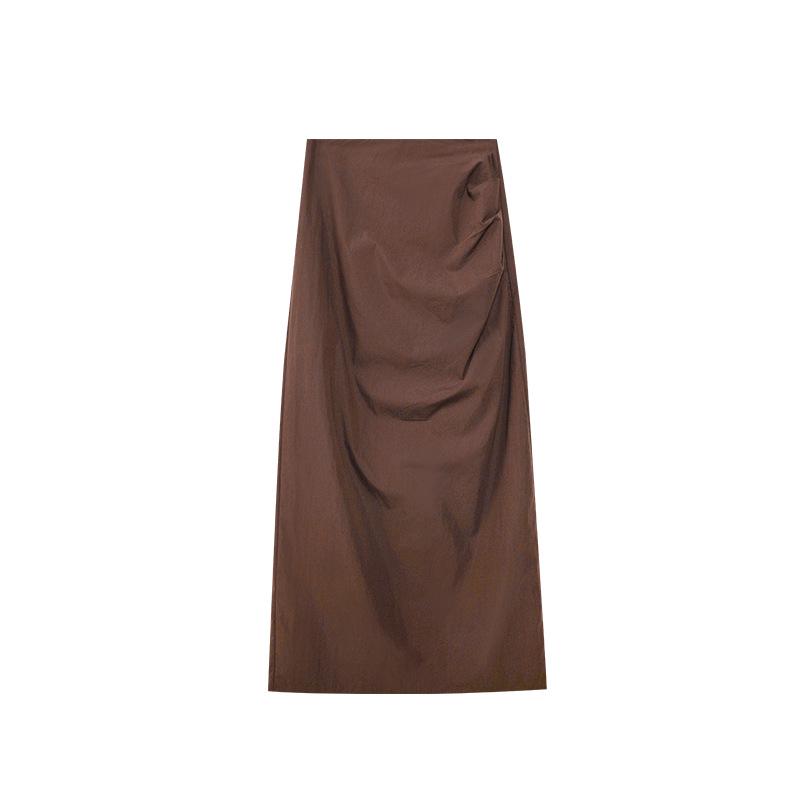 

NEWOPEN 2025 French Chic High Waist Slit Midi Skirt for Women - Summer Edition, Style S5100 Small кофейный