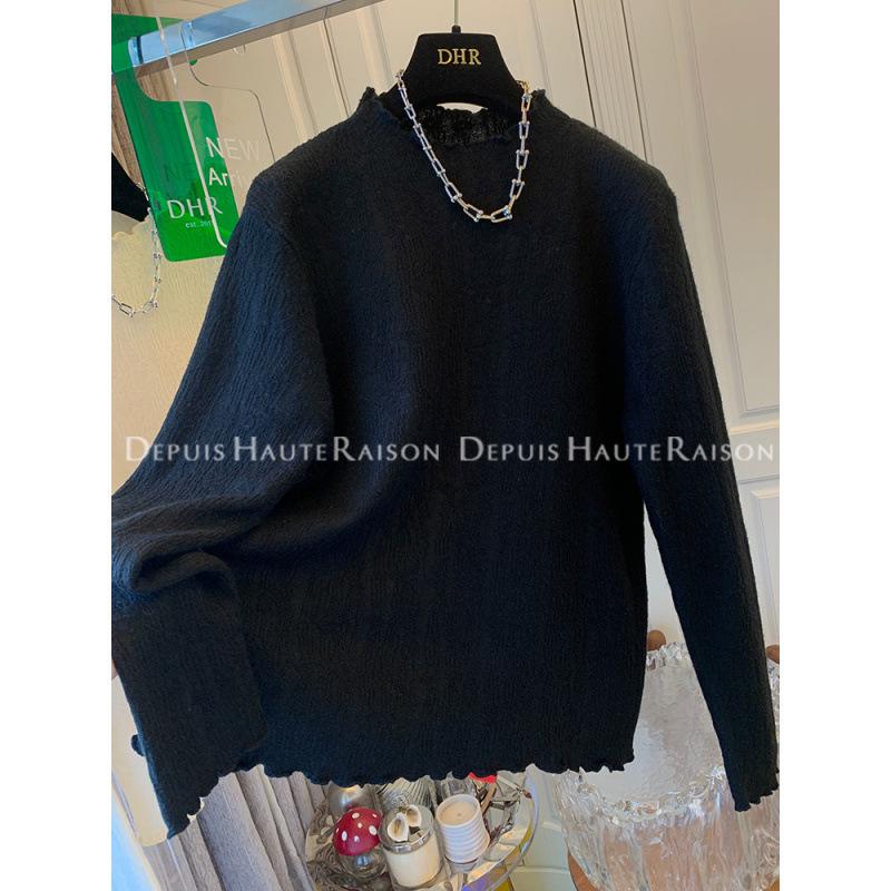 

Sijiqing Корейский Шик Вязаный Свитер с Отделкой «Деревянное Ушко»: Женский вязаный топ с длинным рукавом на весну/осень 2025 XL чёрный