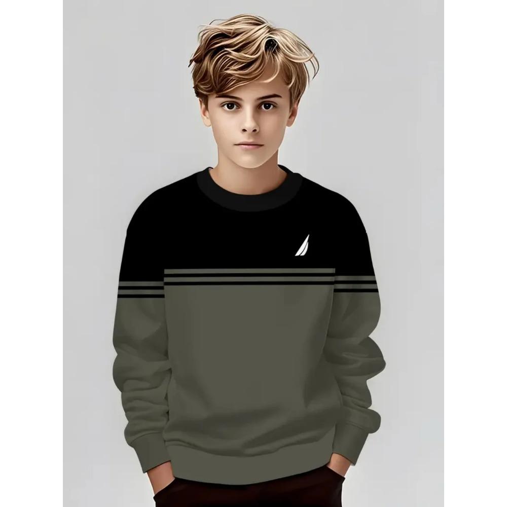 

Весняно-осінні дитячі футболки з круглим вирізом, у смужку, з кольоровими блоками, з 3D-принтом, модні, повсякденні, класичні, з довгим рукавом 110