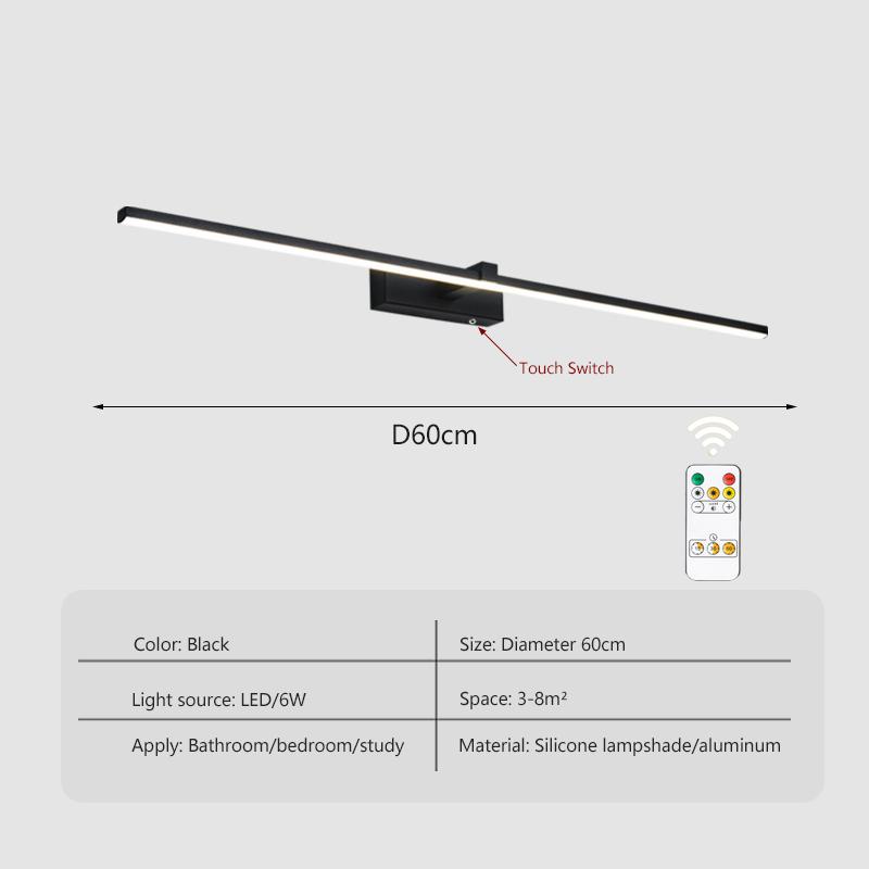 Modern LED Mirror Front Light USB Rechargeable Wiring Free For Bedroom Cloakroom Bathroom Mirror Restroom Indoor Lighting
