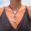 New Fashion Women Vintage Korean Velvet Double-layer Metal Pendants Necklace Women Boho Blue Stone Korean Velvet Choker Necklace