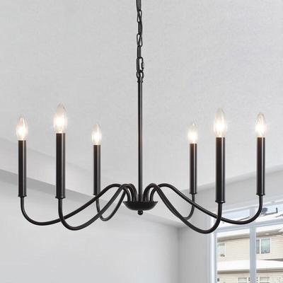 6-flammige Schwarz-Gold-Kerzen-Pendelleuchte