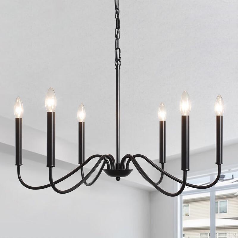 

6-Head Black & Gold Candle Pendant Light