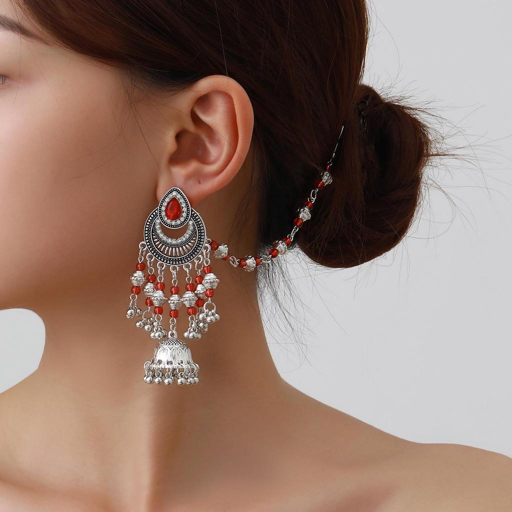 Retro Indian Style Tassel Bohemian Earrings with Bell Pendant