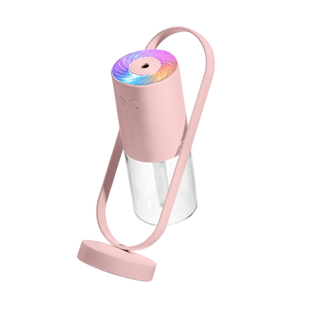 Wireless Humidifier 360 Degree Rotary Fine Mist Low Noise USB Charging with Projector Light for Home Car Office Pink