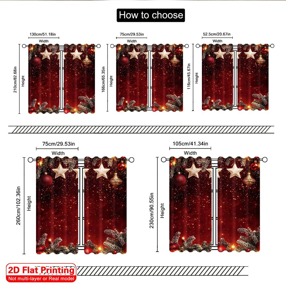 2pcs 2D Flat Printing Merry Christmas Scene Curtains Snowflake Red Christmas Ball Venus Happy New Year Polyester Without