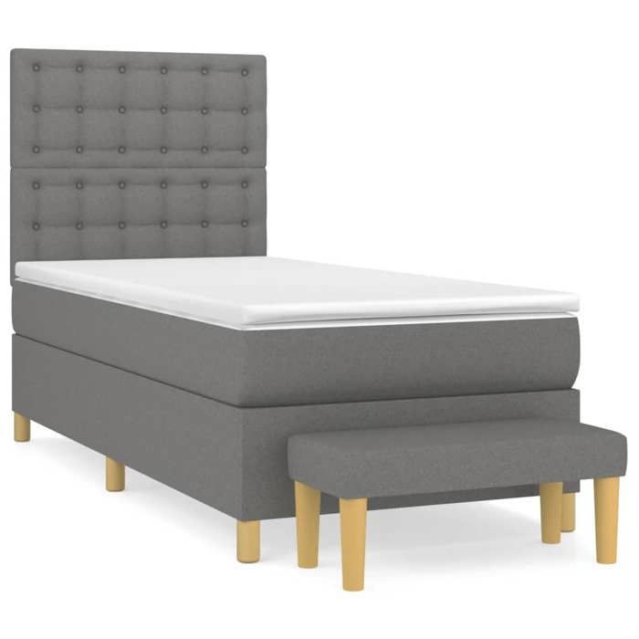 Maison Exclusive - Slatted Bed Base with Mattress Dark Grey 90x200 Cm Fabric