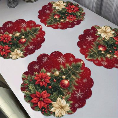 4PCS Christmas Placemats Durable Heat Resistant Non Slip New Year Holiday Wedding Party Table Decoration Circular Waves Design