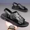 Moda 2025 Lato Nowe Męskie Skórzane Sandały Peep-toe Modne Codzienne Buty Plażowe Męskie Dwufunkcyjne Młodzieżowe Klapki Buty Mężczyzna