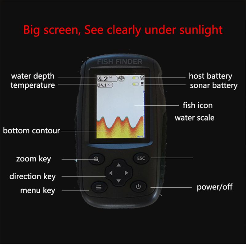 Brand New Colorful Wireless Fish Finder Dot Matrix Sonar Sensor Transducer Depth Echo Sounder  Recharged Battery