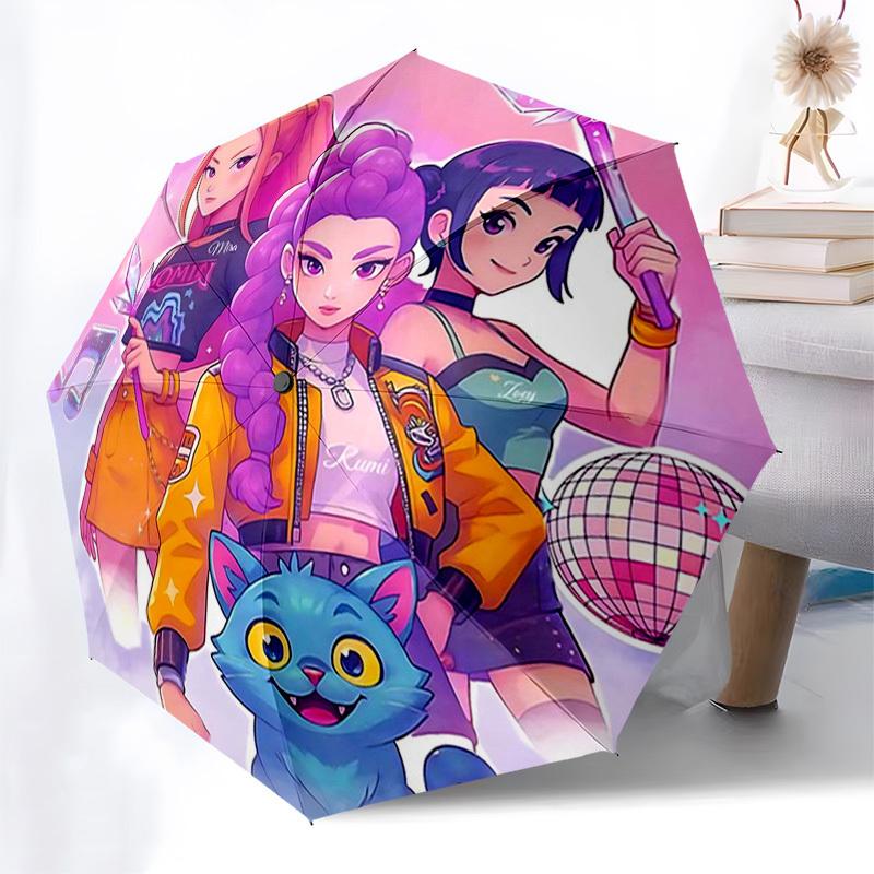 

1pc Music Note & Cat Design Automatic Folding Umbrella - Portable 3-Fold Design with 8-Bone Iron Frame, Perfect for Outdoor Use, Festive Gifts, Travel