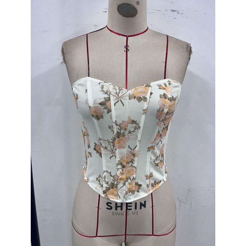 

Cross-Border Sexy Sexy Low-Cut Open Back Flower Chest-Wrapped Diamond-Shaped Fishbone Waist-Tied Fashion Vest Orange XS