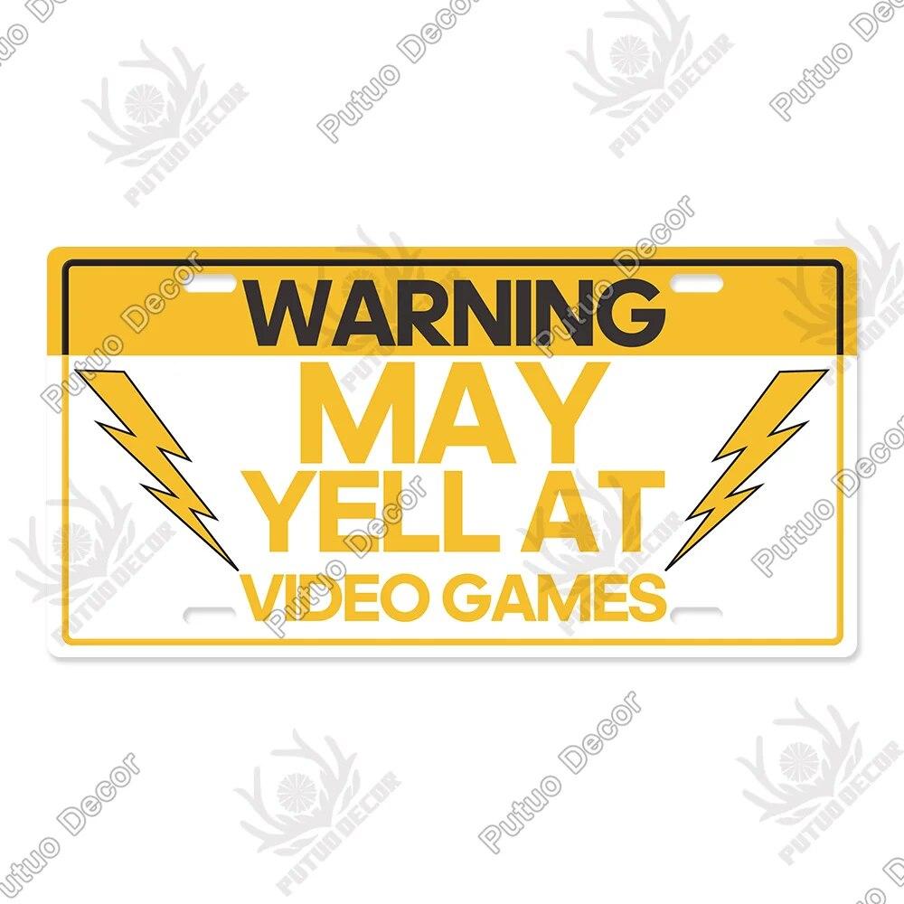 Putuo Decor Warning  Game Zone Tin Sign License Plate Plaque Metal Vintage Poster for Man Cave Pub Club Park Wall Art Decor