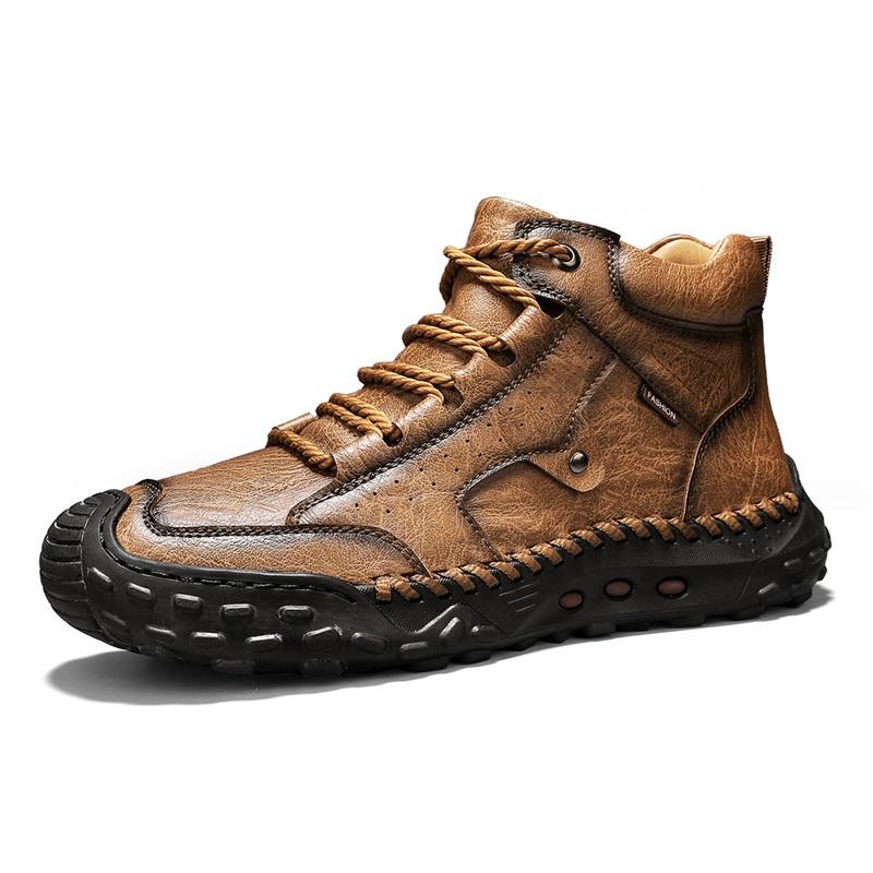 Men's High-top Casual Sneakers Handmade Leather Shoes Plus Size 39-48 Spring & Autumn