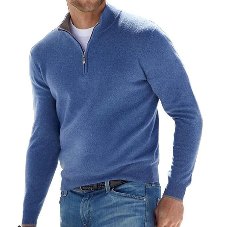 Otoño Invierno Ropa Deportiva para Hombre Jersey Cálido Color Sólido Media Cremallera Suéter Casual Slim Cuello en V Manga Larga Sudaderas Top Abrigo Base para Hombre