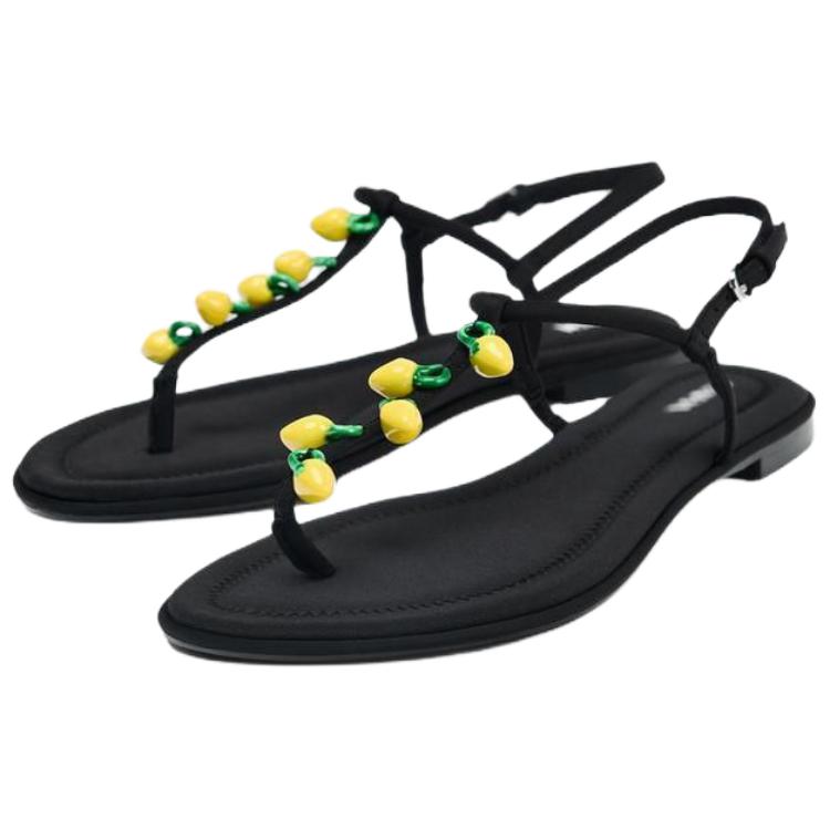 Zara Fashion Open-Toe One-Strap Sandals 1.5Cm Women Sandals Black 3602610800
