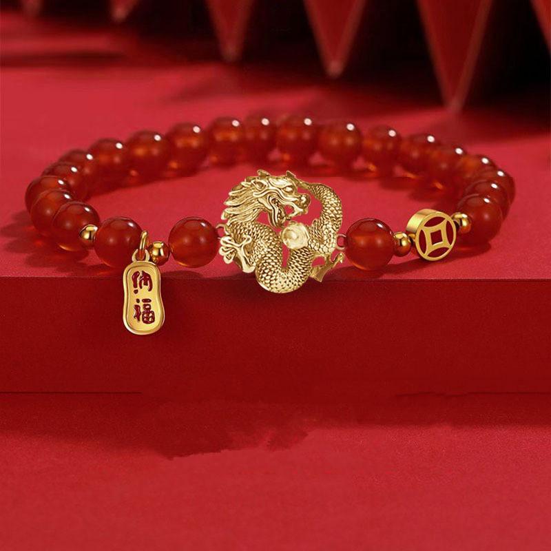 Chinese Style Vintage Ben Ming Nian Women s Fashion Zircon Red White Beaded Bracelet