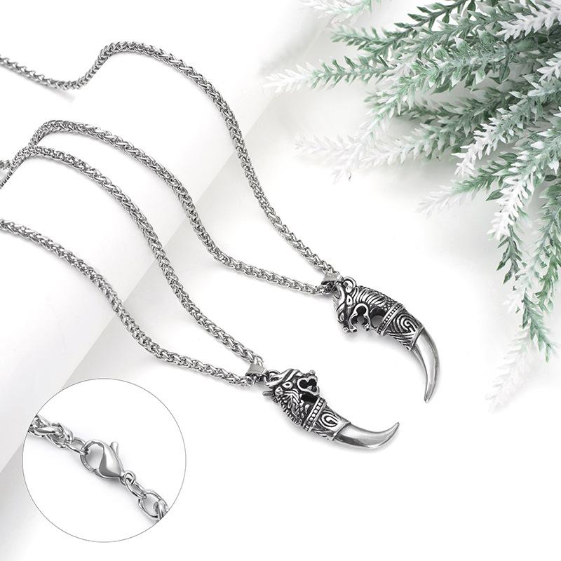 Vintage Punk Style Titanium Steel Fang Pendant Hip Hop Unisex Couple Necklace