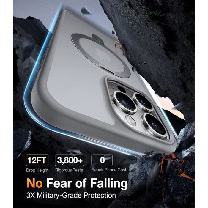 Coque de protection - BOOLING - pour iPhone 16 Pro Max - Antichoc - Support magnétique - Gris