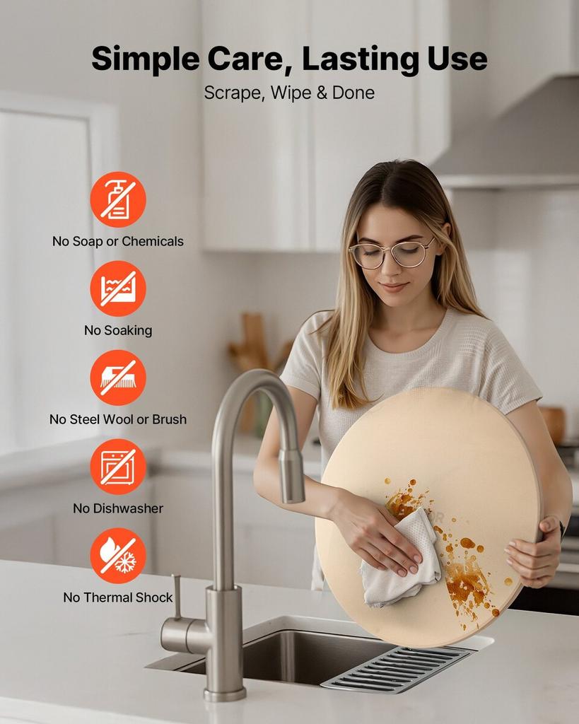 Pizza Stone, 406 Mm Round Cordierite Pizza Stone, Extra Large Baking-Stone with a Durable Stand, 17 Mm Thickness Heat-Resistant Cooking Cordierite,
