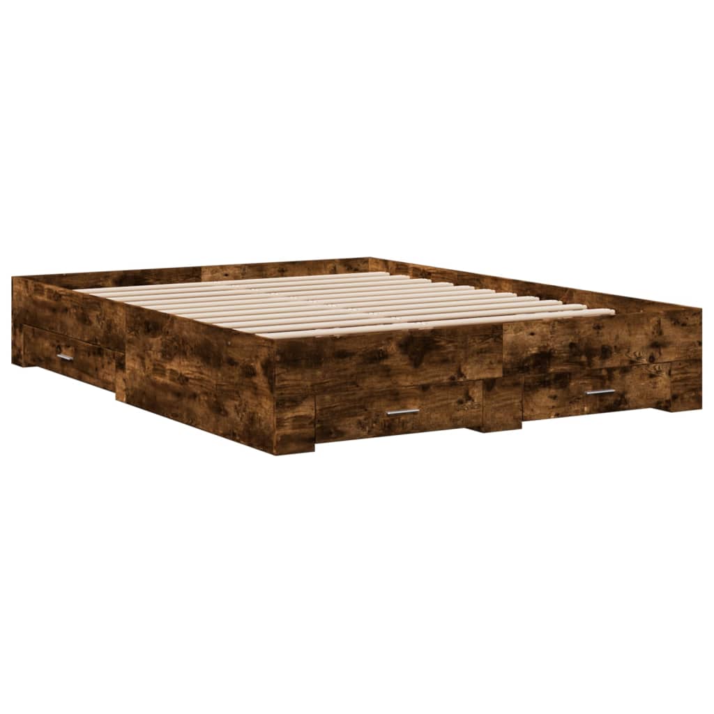 Bed Frame with Drawers Smoked Oak 160x200 Cm Wood Based Material
