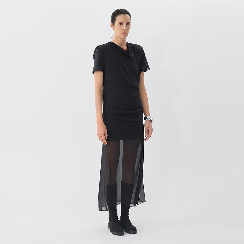JNBY 25 Summer X-Shape Short Sleeve Round Neck Silk Dress