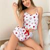 2026 Heart Print Knit Ribbed Camisole Shorts Pajama Set for Women