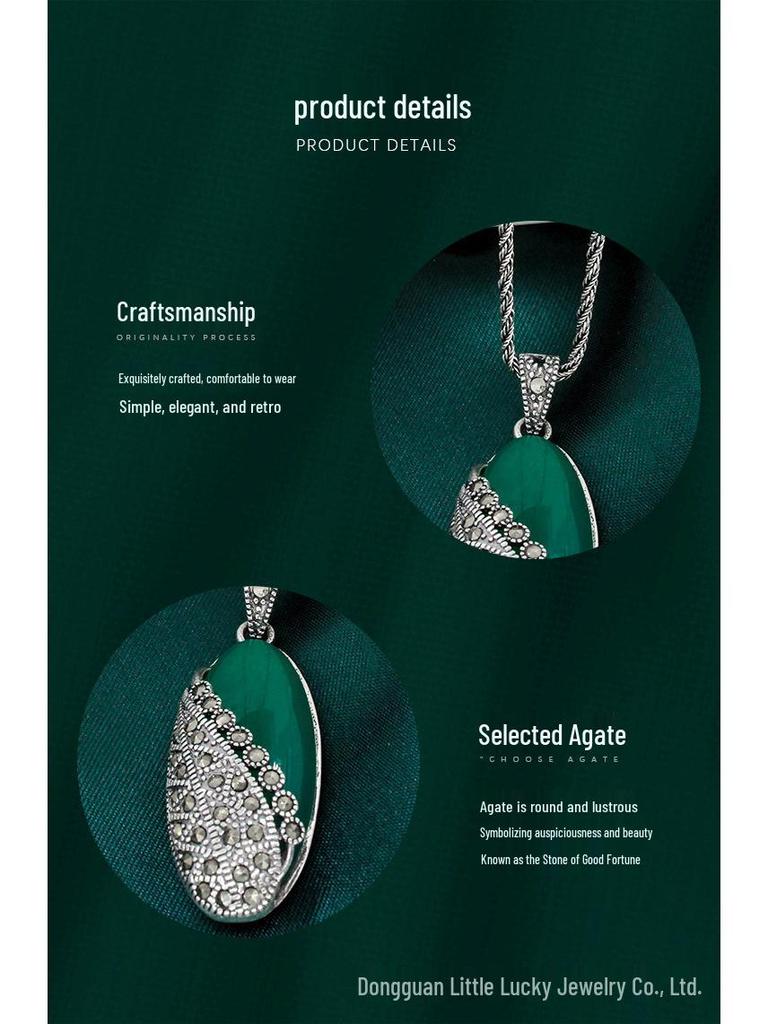 Jade Angel S925 Sterling Silver Chalcedony Cat's Eye Ethnic Retro Pendant Necklace