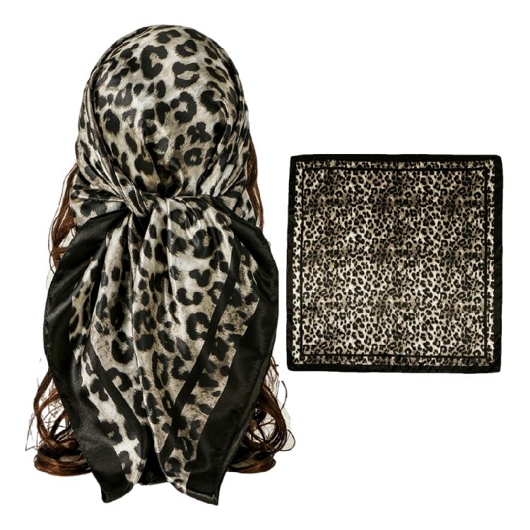 Lightweight Sun Resistant Neckerchief Polyester Headwear Scarf Feature Bold Leopard Print Design 90cm Kerchief