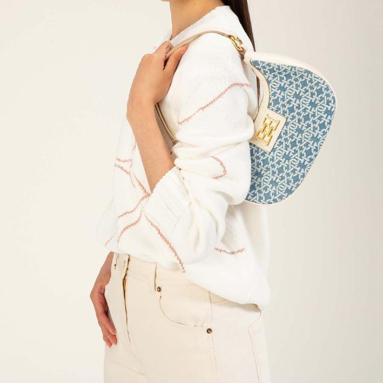 New BALLY Cotton Dumpling Bag Shoulder Bag Women's Denim Blue 6300123