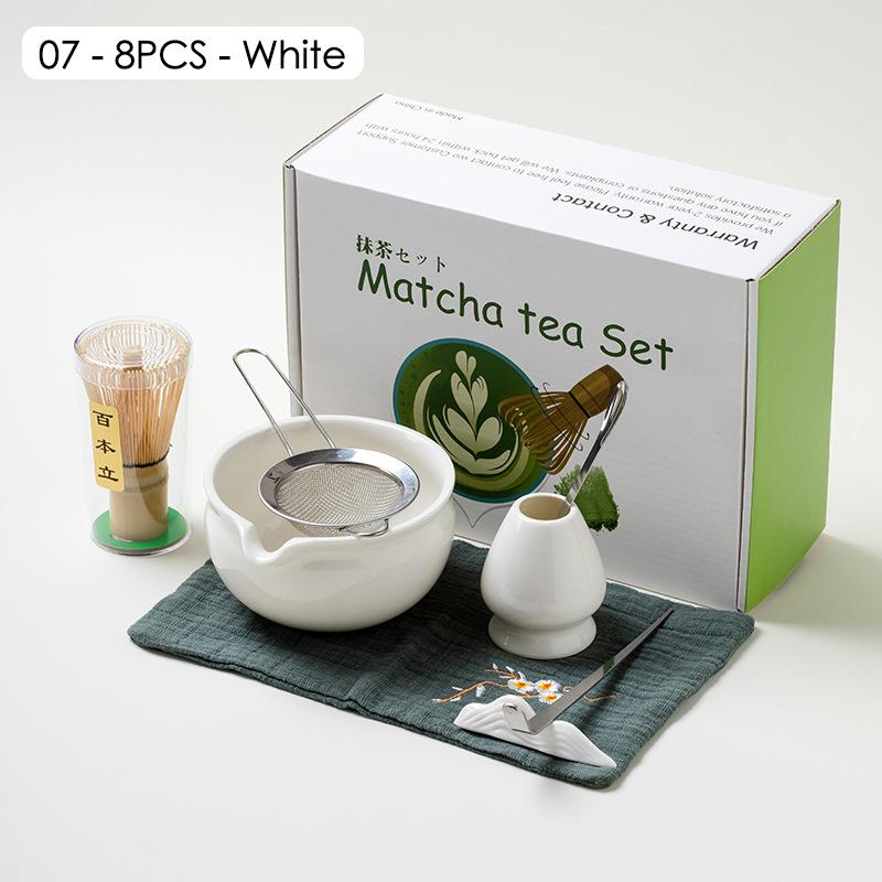 4/5/7/8 PIÈCES Boîte Cadeau Matcha en Céramique Japonaise Set de Thé Matcha avec Fouet en Bambou Pinceau Matcha Cuillère à Thé pour Outils de Bricolage pour la Préparation du Thé