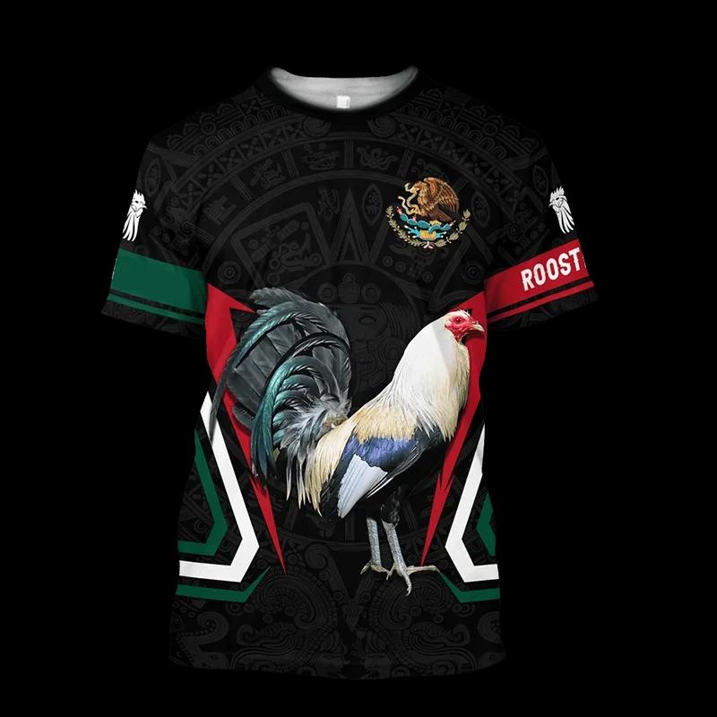 Fighting Rooster 3D Printed Round Neck T-shirt for Men, Fashionable Short Sleeved Pullover, Casual Street Harajuku Tops