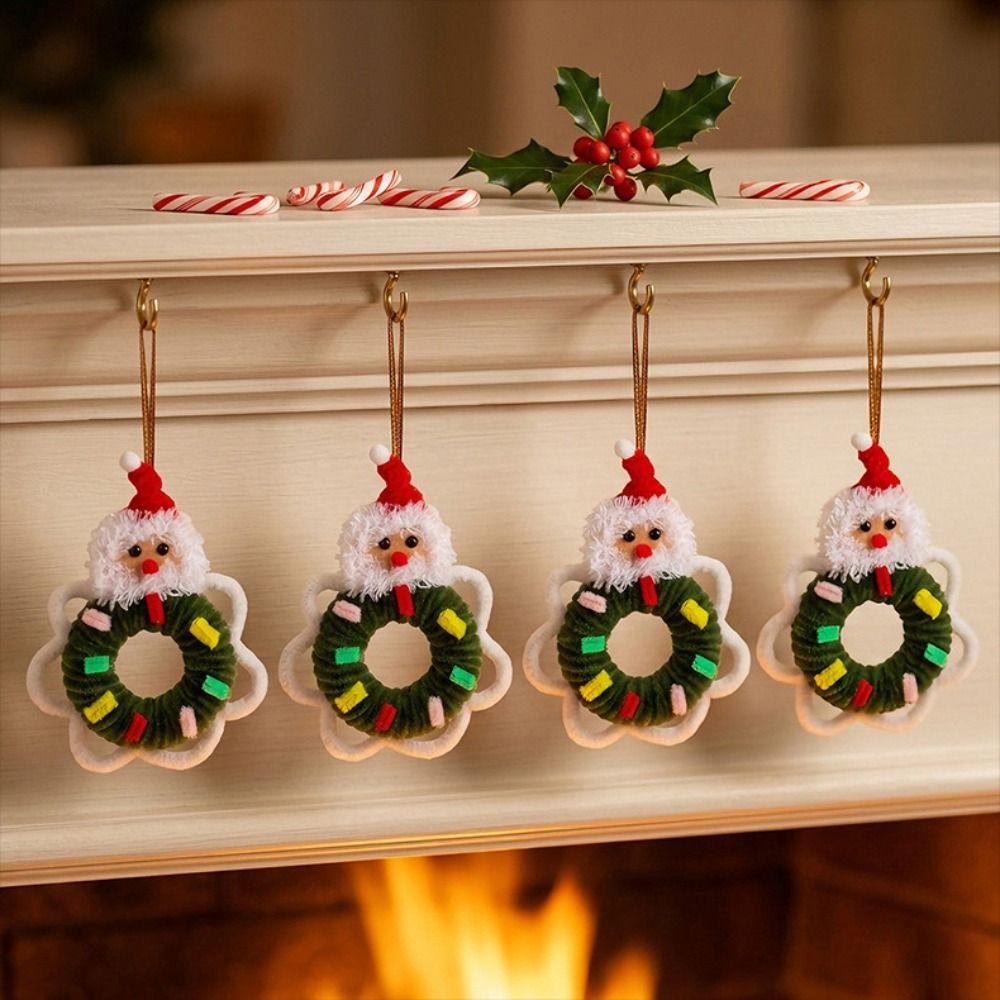 4PCS With Bell Christmas Wreath Pendant Pendant Style Car Hanging Decor Xmas Celebration