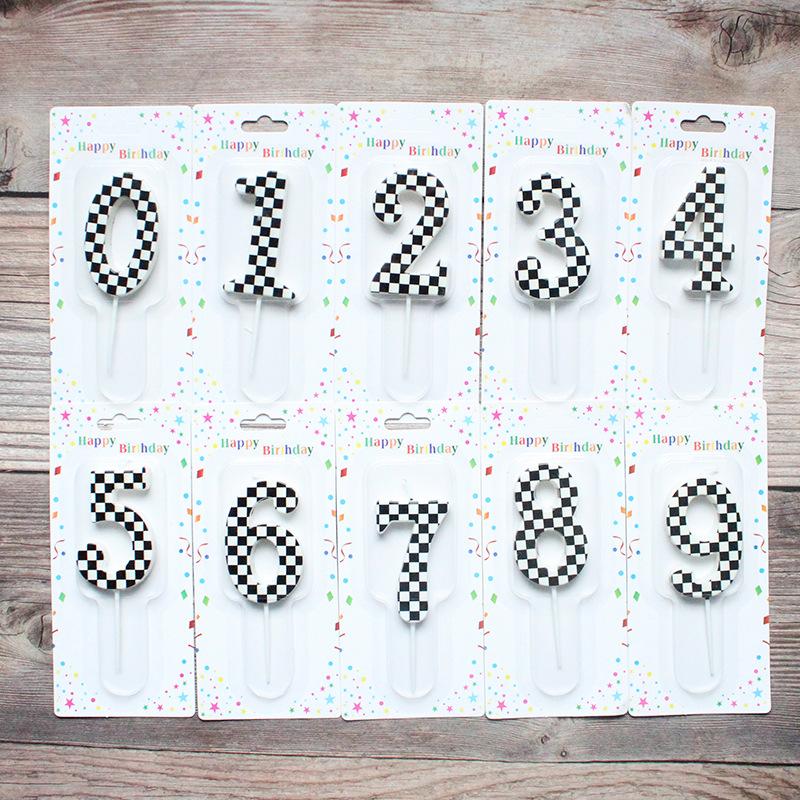 Checkerboard Number 0-9 Candle Birthday Party Decoration Black and White Grid Suction Card Number Candle
