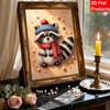 DIY Pearl Bead Painting Kit Cute Raccoon Winter Hat Scarf Stress Relief Craft Frameless 3D Canvas Art for Adults Home Decoration Gift