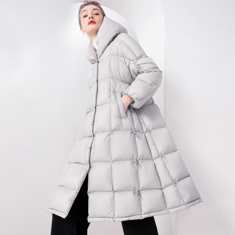 European Warm Quilt White Duck Down Jacket Women's Medium and Long Winter New Knee Thickened Loose Coat