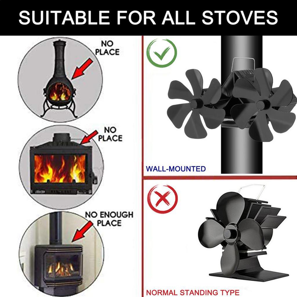 Home Improvement Fireplace Fan Aluminum Black Blade Fireplace Fan Double Heads Thermoelectric Module Wall Mounted