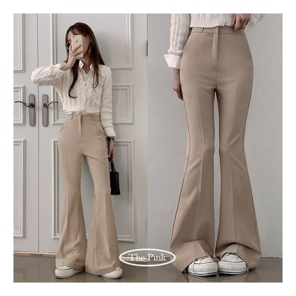 The Pink Women High Waist Hidden Banding Buckle Bootcut Slacks