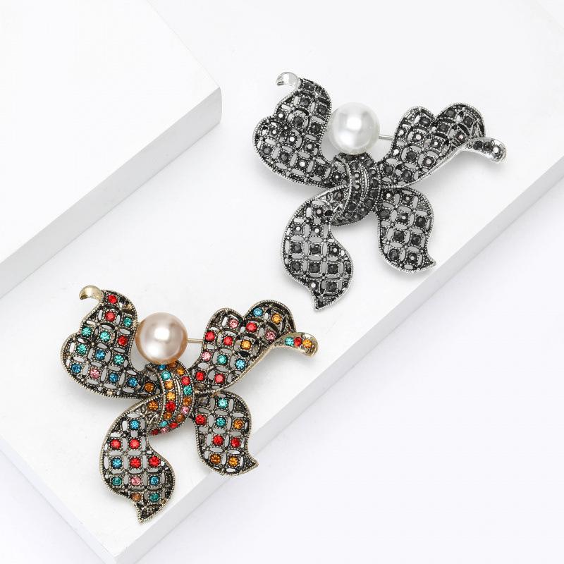 Vintage Strass Hohl Schleife Brosche Anstecknadel Für Damen Kleidung Mantel Accessoires Geschenke