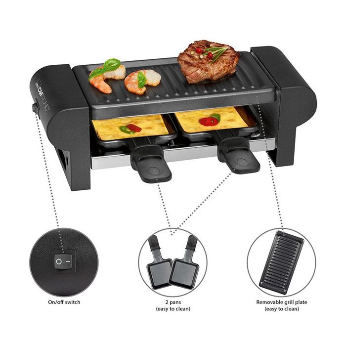 Raclette/grill - CLATRONIC - RG 3592 - 2 personnes - 350 Watt - Revêtement antiadhésif