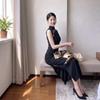 Cheongsam women's new Chinese black sleeveless knitted composite crisp fabric embroidered improved cheongsam daily wear retro