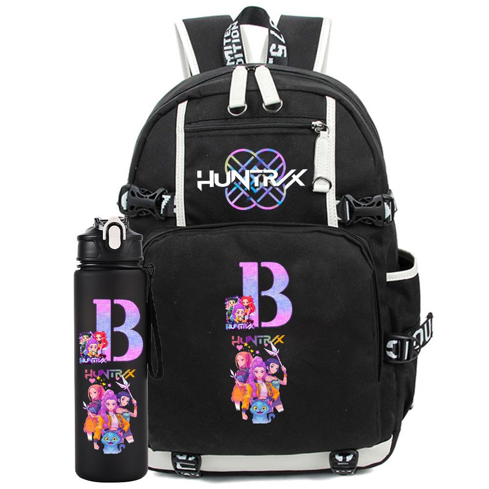 2 ks/sada Kreslený K-Pop batoh s 750ml lahví na vodu Velkokapacitní školní taška na notebook Studentský chlapec dívka Školní taška Cestovní taška