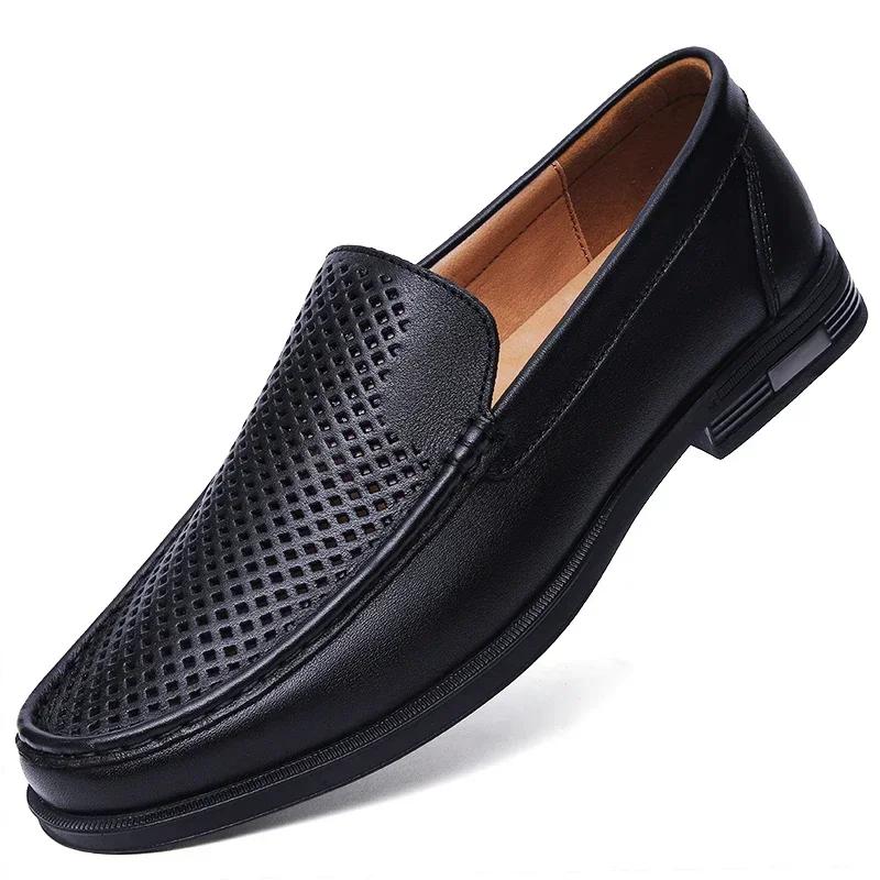 Genuine Leather Men Loafers Slip On Business Casual Leather Shoes Classic Soft Moccasins Breathable Men Flats Soft Driving Shoes