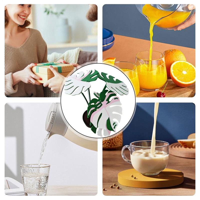 Multifunctional Faux Monstera Coasters No Drilling Required Prevents Water Rings And Heat Damage Perfect For Hot Or Cold Drinks