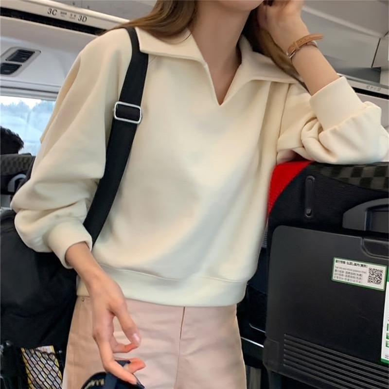 2024 Autumn Women's Korean Style Letter Print Lapel Pullover Hoodie - Loose Artistic Casual Jacket Top