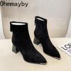 Winter Women Thick Heel Ankle Boots Fashion Pointed Toe Mordern Short Booties Street Style Party Stripper Female Shoes