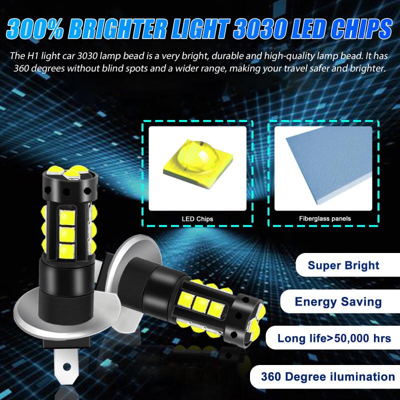 H1 15 Led Fog Lamp Driving Drl Light Bulbs Conversion Kit 6000k Xenon Super White Ip67 Waterproof