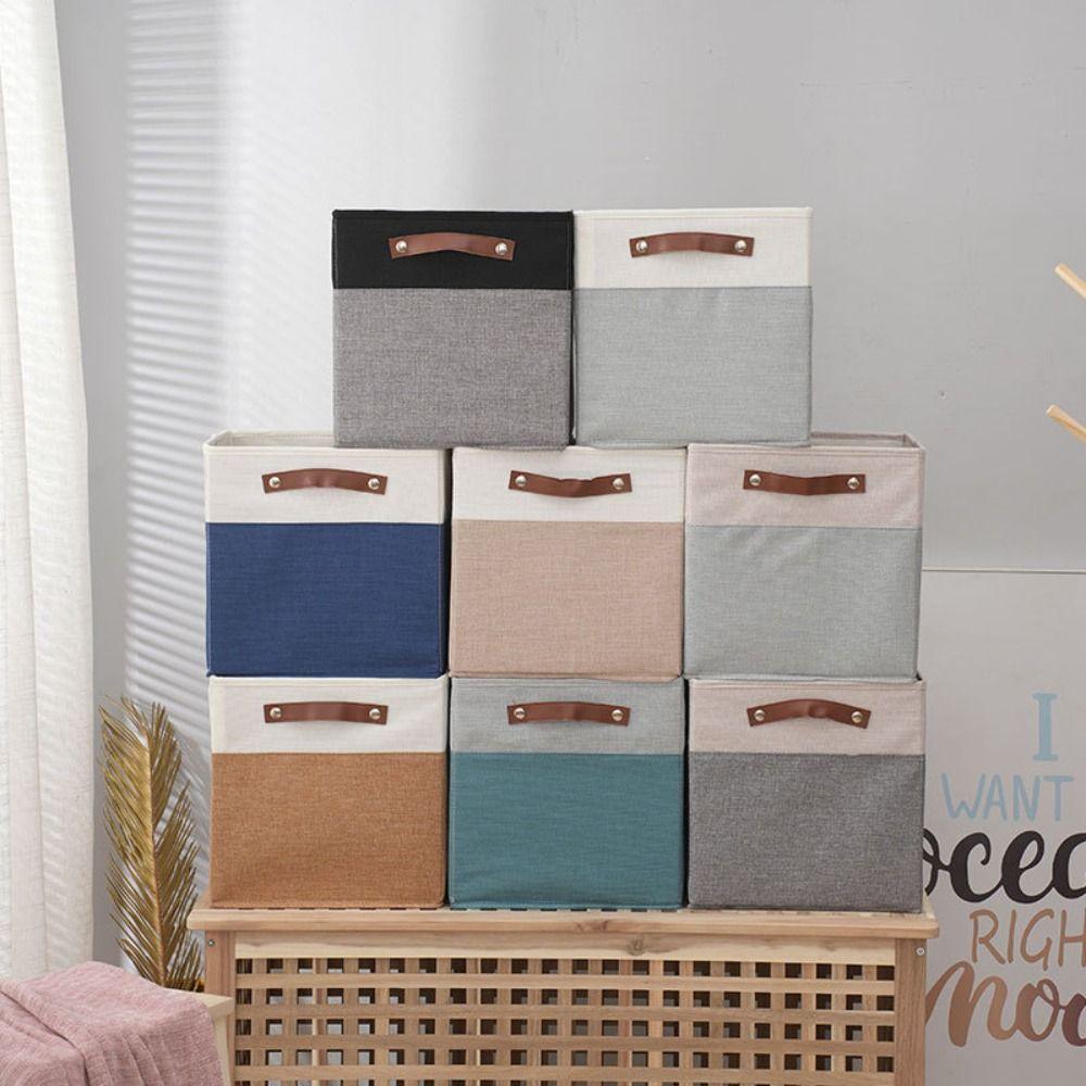 Side Handles Linen Fabric Storage Basket Large Capacity Toys Sorting Box  Cosmetics