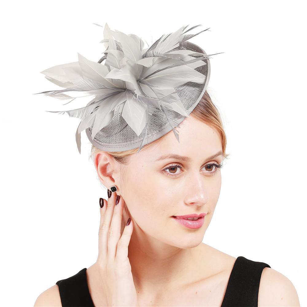 

Deep Leather Powder Boutique Banquet Mesh Top Hat Hemp Headgear Bridal Wedding Dress Mesh Feather світло-сірого кольору