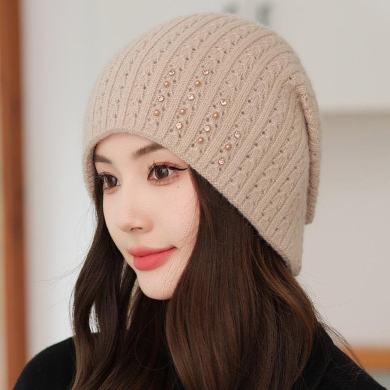 

Вязаная шапка с кроликом Цзяи, детская зимняя теплая толстовка с капюшоном для мам среднего возраста, пожилая, универсальная, корейская версия, вязаная шапка One size (50-60cm) верблюд